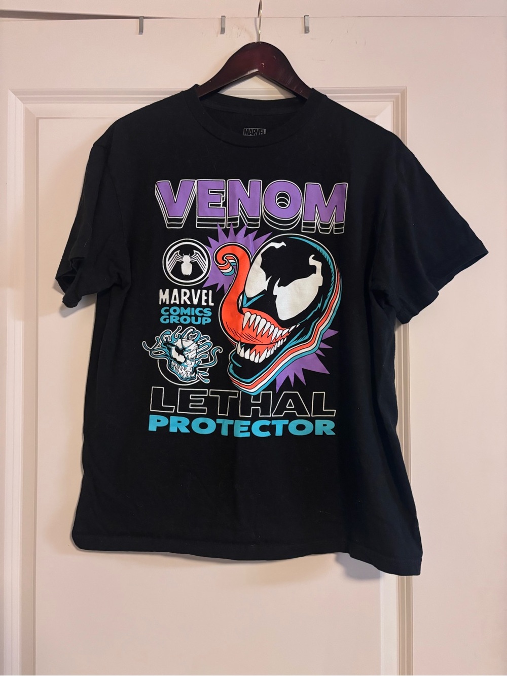 Marvel Venom Graphic Tee in Black with Purple and Teal Accents